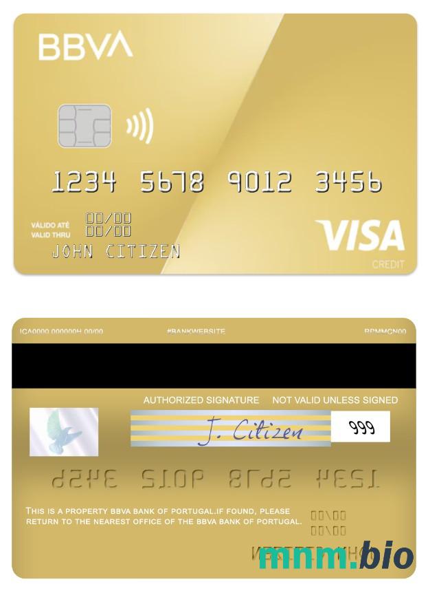 Portugal BBVA Bank visa złoto karta przykład w formacie PSD